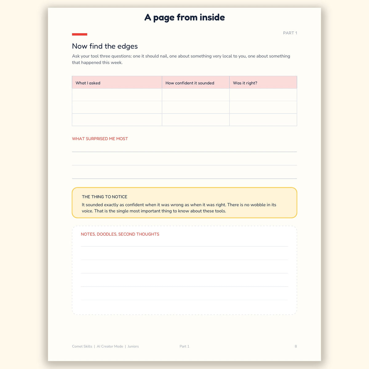 A page from inside AI Creator Mode, Juniors