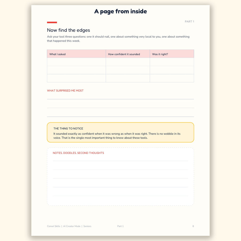A page from inside AI Creator Mode, Seniors