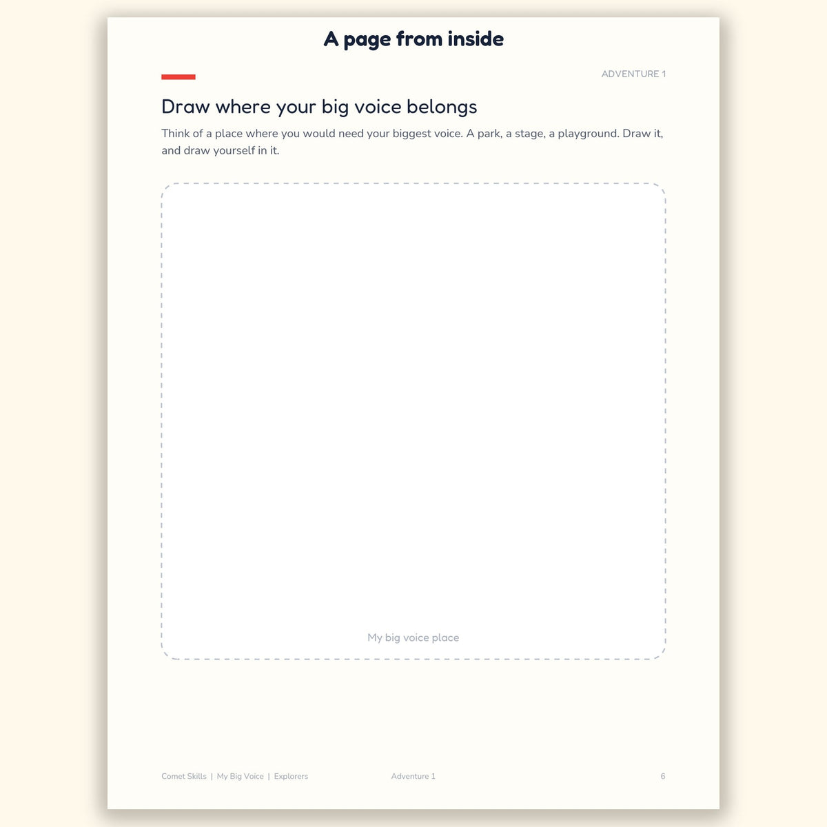 A page from inside the My Big Voice workbook