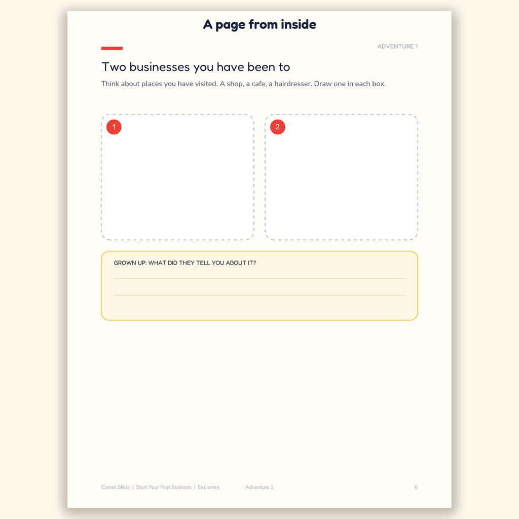 A page from inside the My First Business workbook