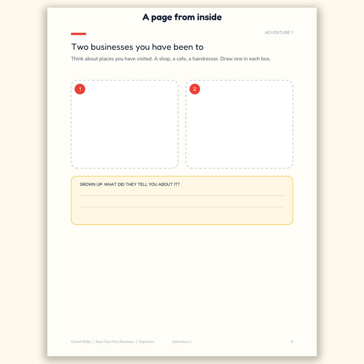 A page from inside the My First Business workbook