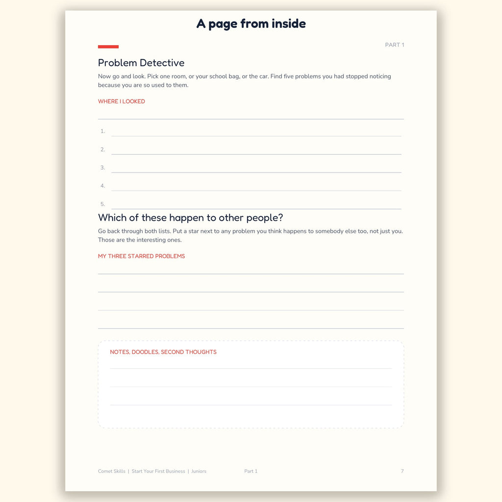 A page from inside Start Your First Business, Juniors
