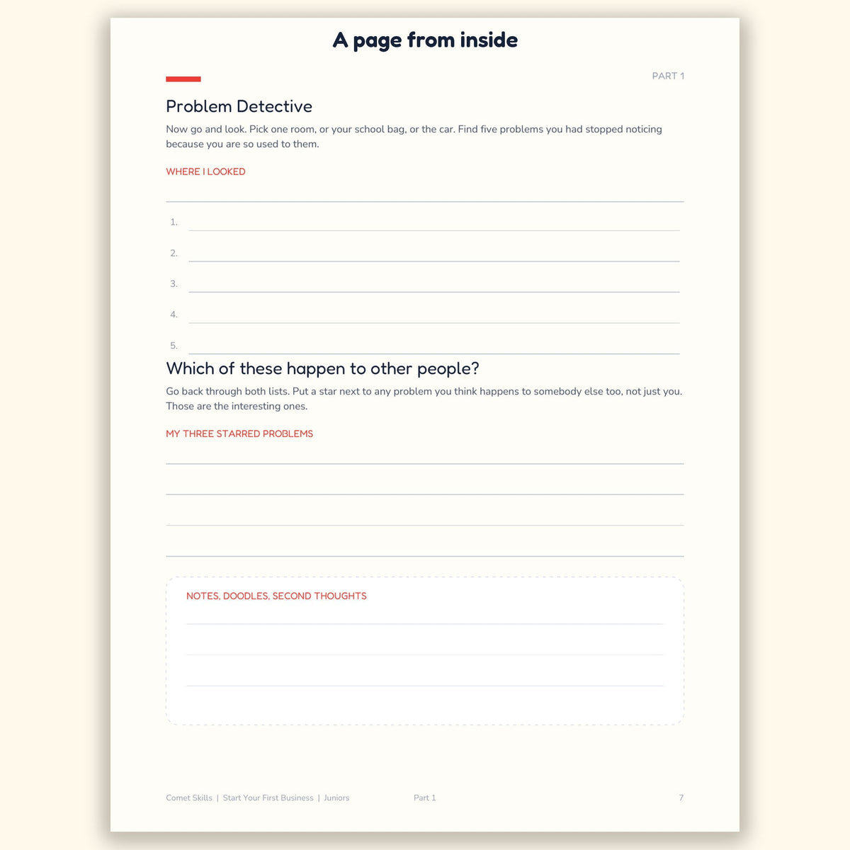 A page from inside Start Your First Business, Juniors