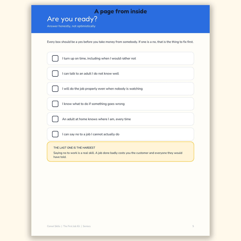 A page from inside The First Job Kit