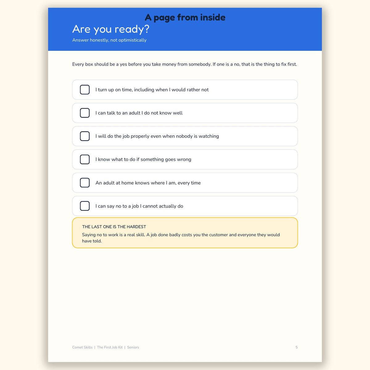 A page from inside The First Job Kit