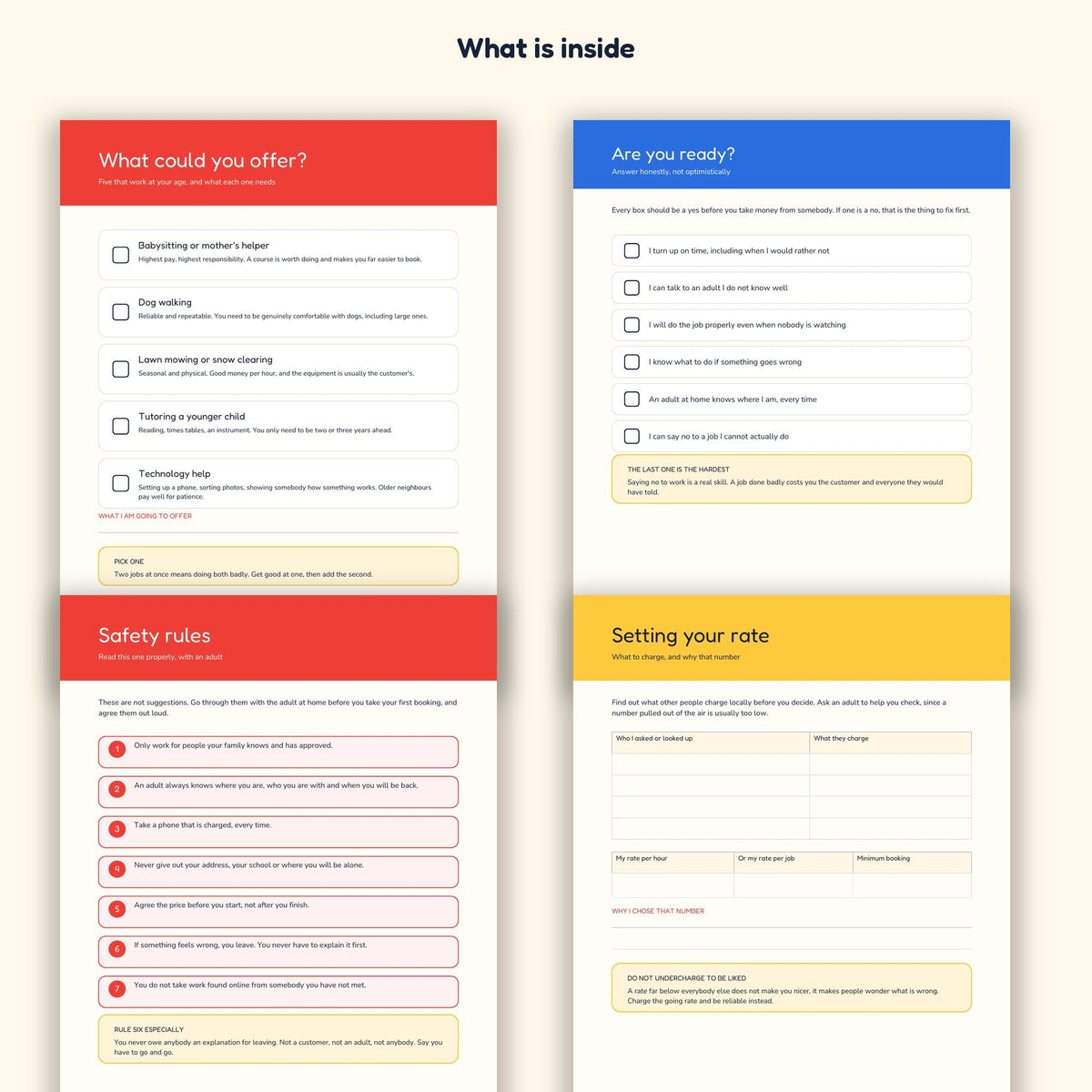 Four pages from The First Job Kit