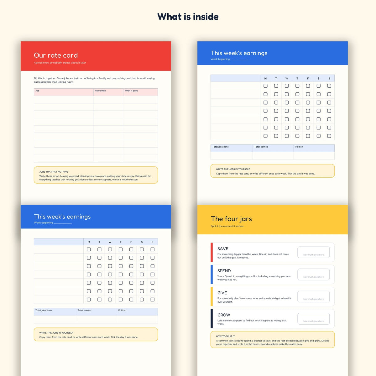 Four pages from The Kids Money System